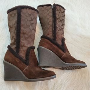 Coach Jordana Sz 8 Brown Suede & Jacquard Boots.